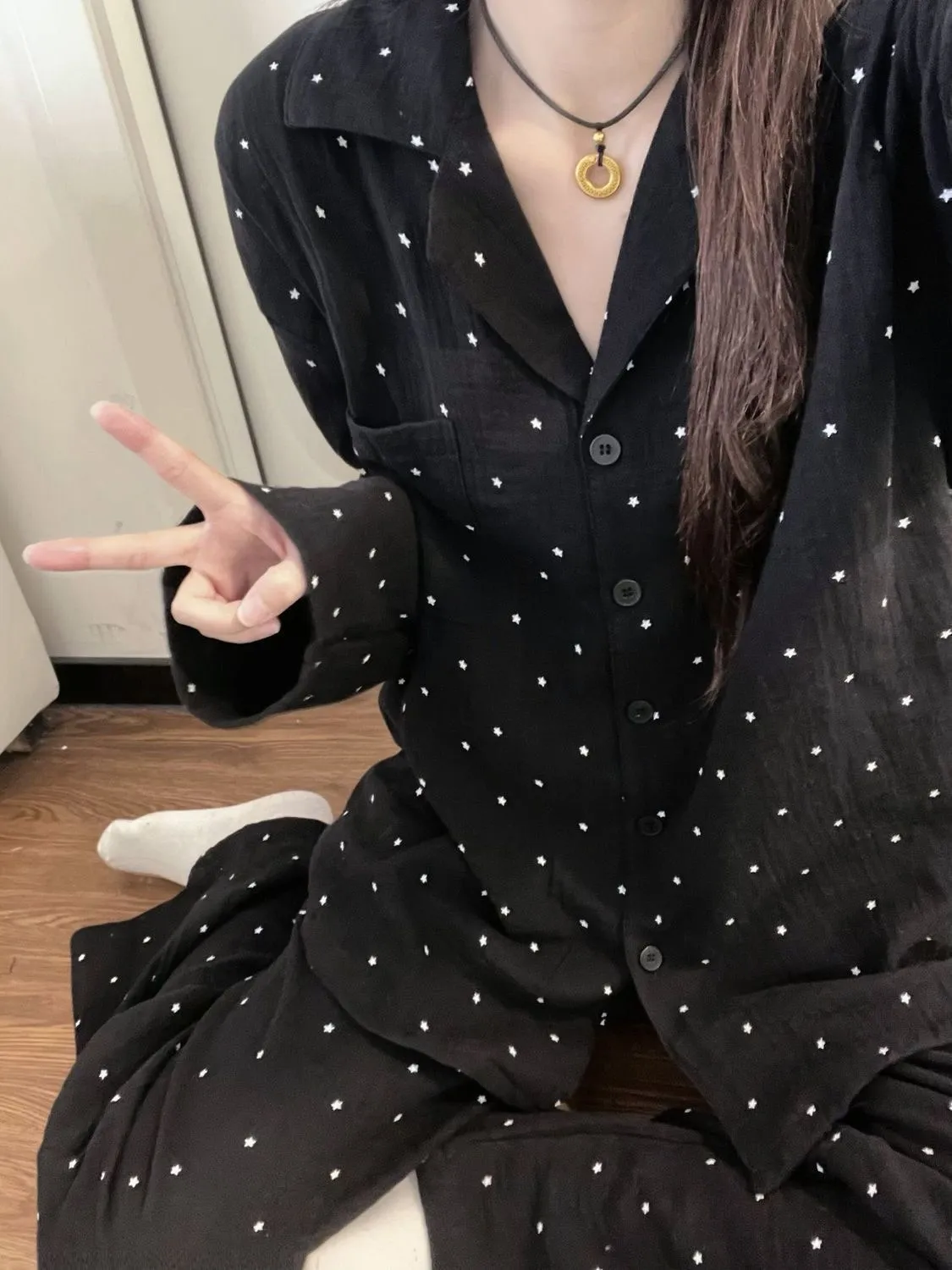 봄가을 신상 인스풍 파자마 여성 긴팔 긴바지 오픈 카디건 칼라 러블리 귀여운 홈웨어 · 도매 · OEM · 전 세계 배송 - Detail 6