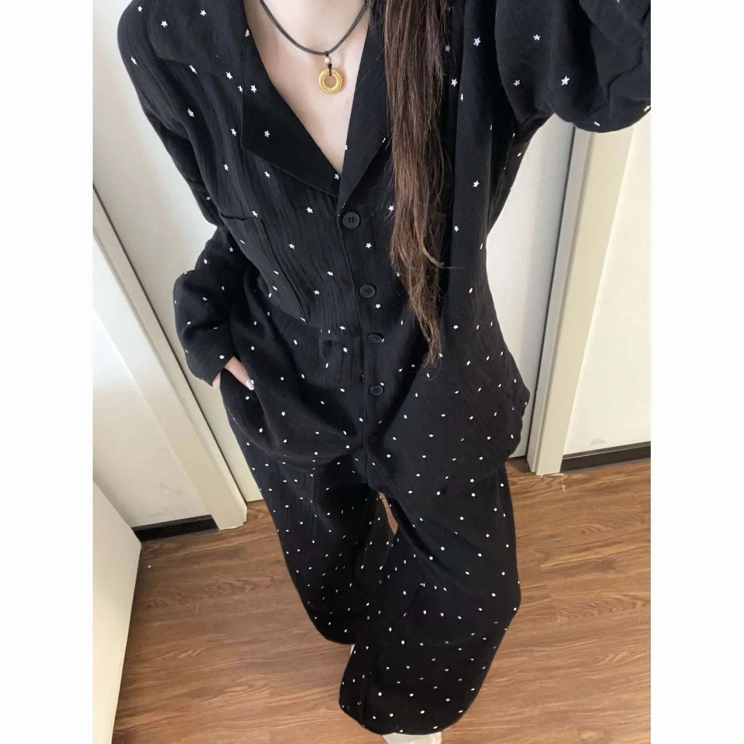 봄가을 신상 인스풍 파자마 여성 긴팔 긴바지 오픈 카디건 칼라 러블리 귀여운 홈웨어 · 도매 · OEM · 전 세계 배송 - Detail 2