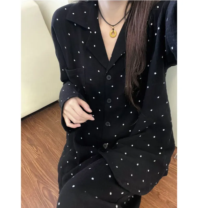 봄가을 신상 인스풍 파자마 여성 긴팔 긴바지 오픈 카디건 칼라 러블리 귀여운 홈웨어 · 도매 · OEM · 전 세계 배송 - View 3
