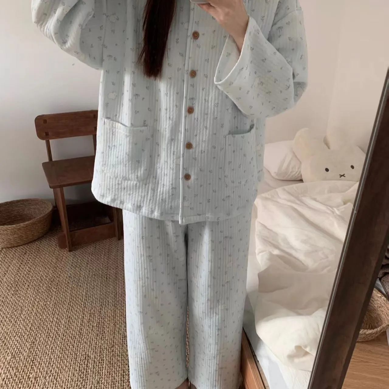 Autumn/Winter New ins Style Pajamas Women's Pants Pants Cardigan Lapel Homewear Set Women · Wholesale · OEM · Worldwide Shipping - Detail 3