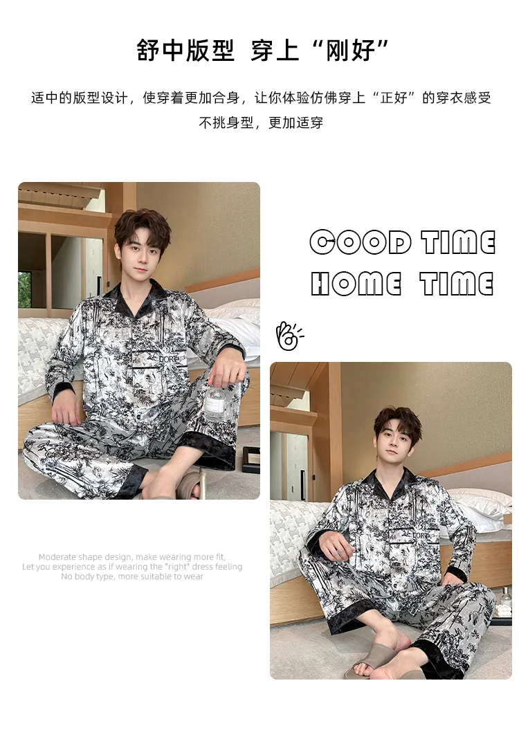 Men's Autumn Winter Pajamas Gold Velvet Korean Style Fashion Plus Size 2026 New Cardigan Diamond Velvet Homewear Set · Wholesale · OEM · Worldwide Shipping - Detail 11