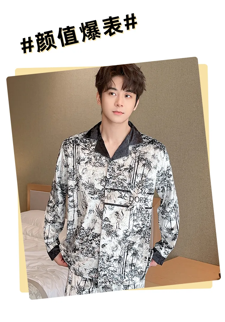 Men's Autumn Winter Pajamas Gold Velvet Korean Style Fashion Plus Size 2026 New Cardigan Diamond Velvet Homewear Set · Wholesale · OEM · Worldwide Shipping - Detail 5