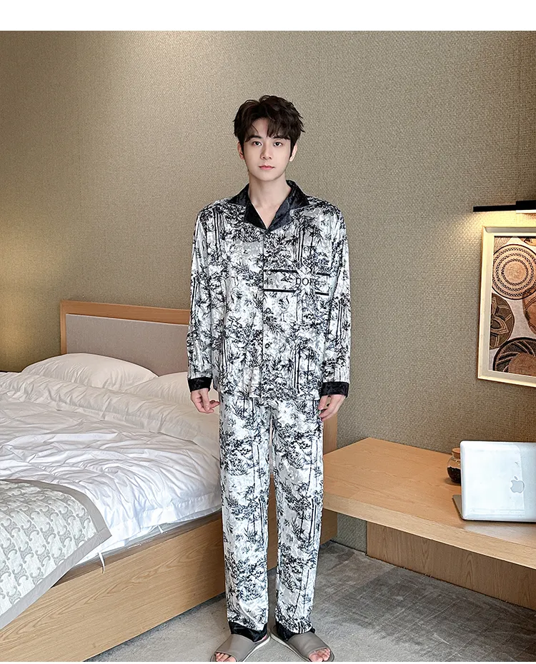 Men's Autumn Winter Pajamas Gold Velvet Korean Style Fashion Plus Size 2026 New Cardigan Diamond Velvet Homewear Set · Wholesale · OEM · Worldwide Shipping - Detail 3