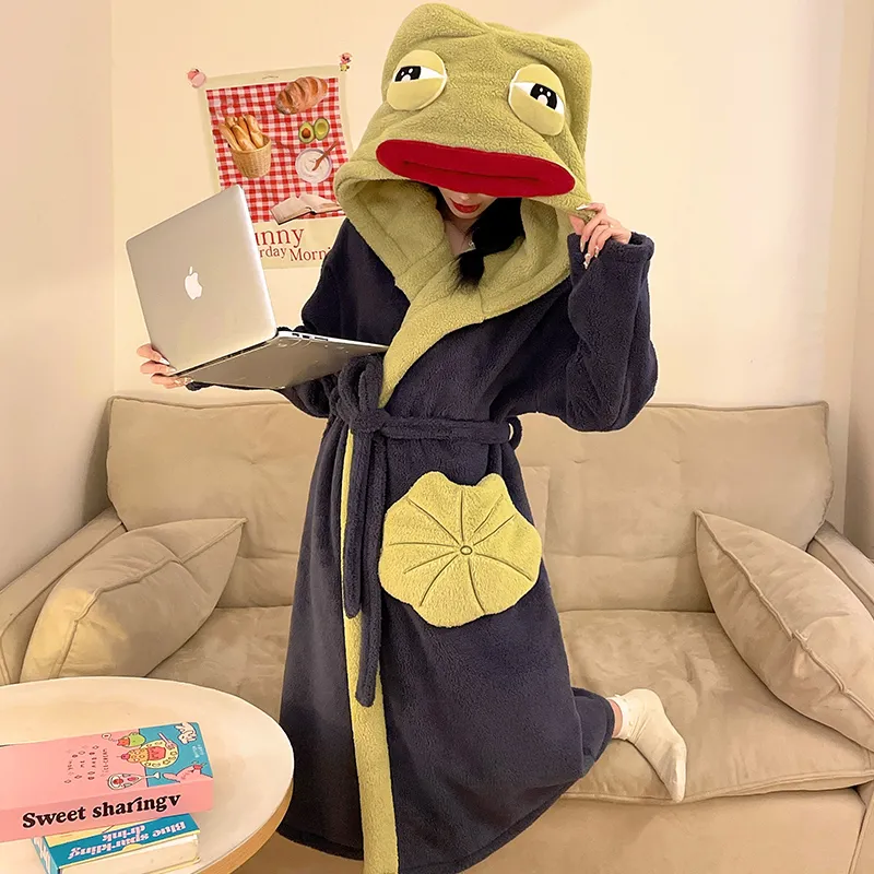 روب نوم جديد للنساء للخريف والشتاء، روب استحمام رجالي من نسيج الكورال، طقم بيجامة للثنائي، رداء استحمام طويل، سميك للشتاء · بيع بالجملة · تصنيع حسب الطلب · شحن عالمي - View 3