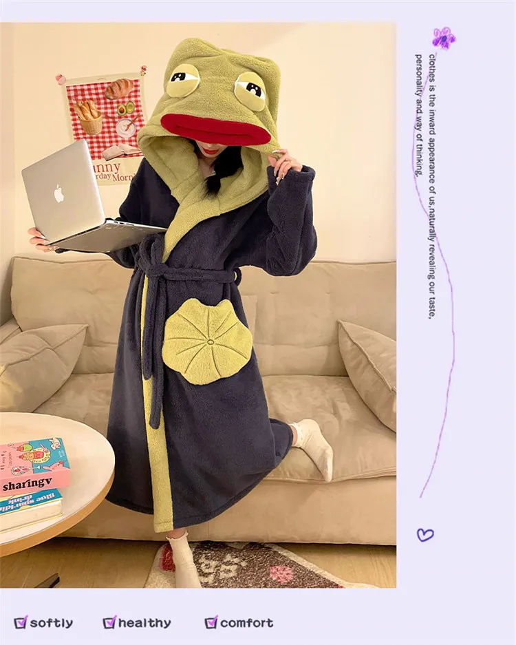 روب نوم جديد للنساء للخريف والشتاء، روب استحمام رجالي من نسيج الكورال، طقم بيجامة للثنائي، رداء استحمام طويل، سميك للشتاء · بيع بالجملة · تصنيع حسب الطلب · شحن عالمي - Detail 11