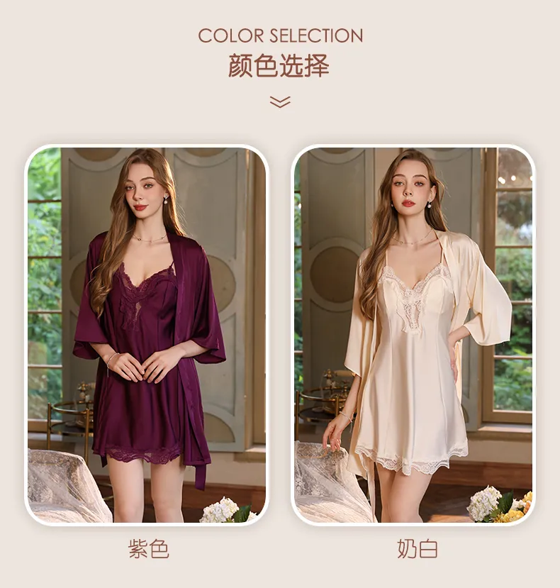 Women's Light Luxury Sexy Backless Sleepwear, Silky Lace Panel Camisole Nightgown with Padding, Grape Purple, Premium Western Style · Wholesale · OEM · Worldwide Shipping - Detail 5