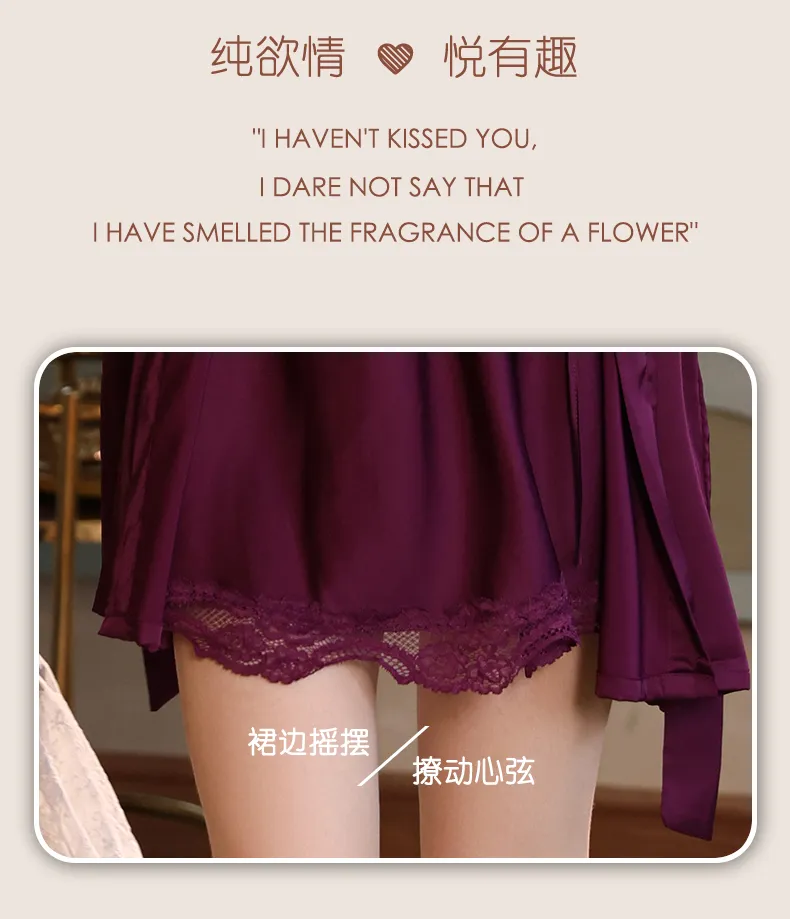 Women's Light Luxury Sexy Backless Sleepwear, Silky Lace Panel Camisole Nightgown with Padding, Grape Purple, Premium Western Style · Wholesale · OEM · Worldwide Shipping - Detail 2