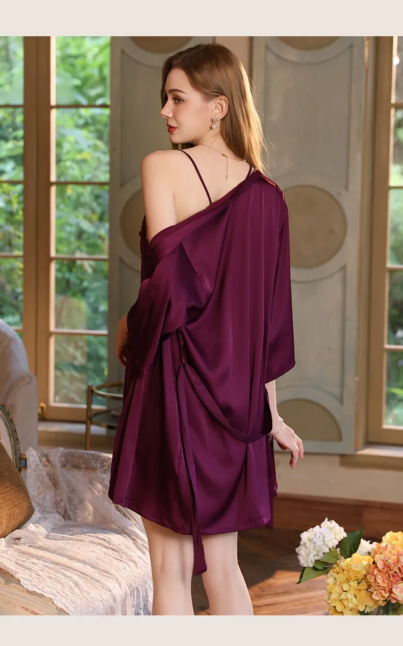 Women's Light Luxury Sexy Backless Sleepwear, Silky Lace Panel Camisole Nightgown with Padding, Grape Purple, Premium Western Style · Wholesale · OEM · Worldwide Shipping - Detail 16