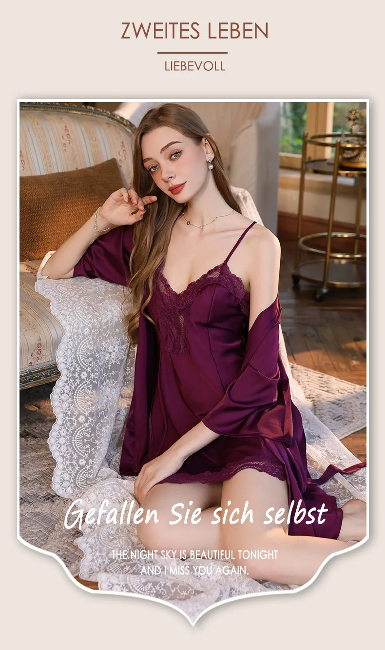 Women's Light Luxury Sexy Backless Sleepwear, Silky Lace Panel Camisole Nightgown with Padding, Grape Purple, Premium Western Style · Wholesale · OEM · Worldwide Shipping - Detail 13