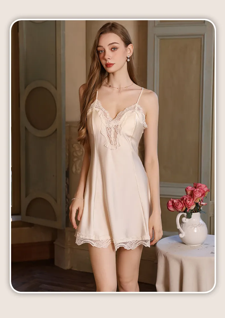 Women's Light Luxury Sexy Backless Sleepwear, Silky Lace Panel Camisole Nightgown with Padding, Grape Purple, Premium Western Style · Wholesale · OEM · Worldwide Shipping - Detail 23