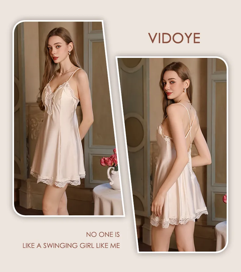 Women's Light Luxury Sexy Backless Sleepwear, Silky Lace Panel Camisole Nightgown with Padding, Grape Purple, Premium Western Style · Wholesale · OEM · Worldwide Shipping - Detail 17