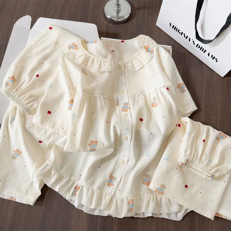 Nouveautés printemps-été, pyjama style ins, femme, ample et décontracté, gilet, pyjama mignon avec dessin animé · Grossiste · OEM · Mondial - Detail 5