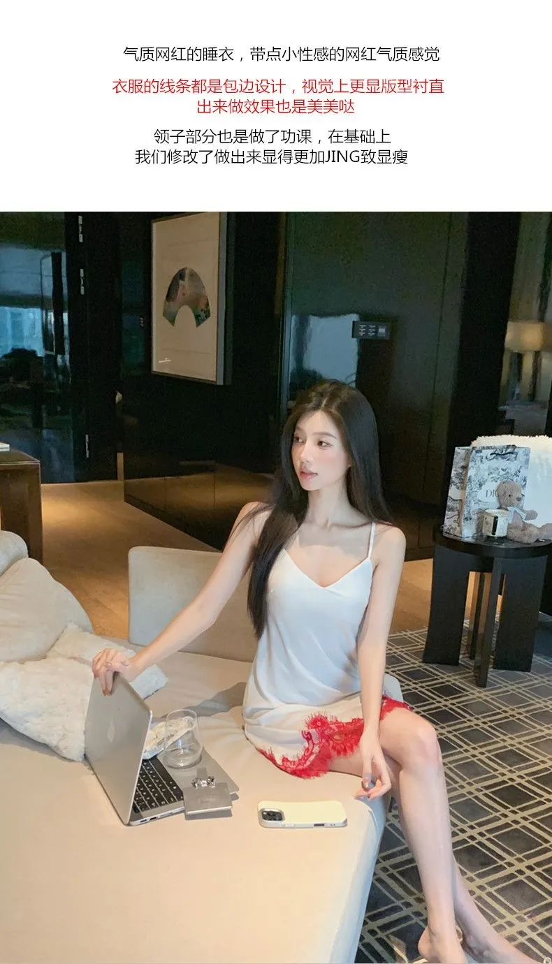 Pure Desire Style Zodiac Year Nightdress High-end Light Luxury French Lace Hollow Out Little Fairy Pajamas with Chest Pads Thin · Wholesale · OEM · Worldwide Shipping - Detail 1