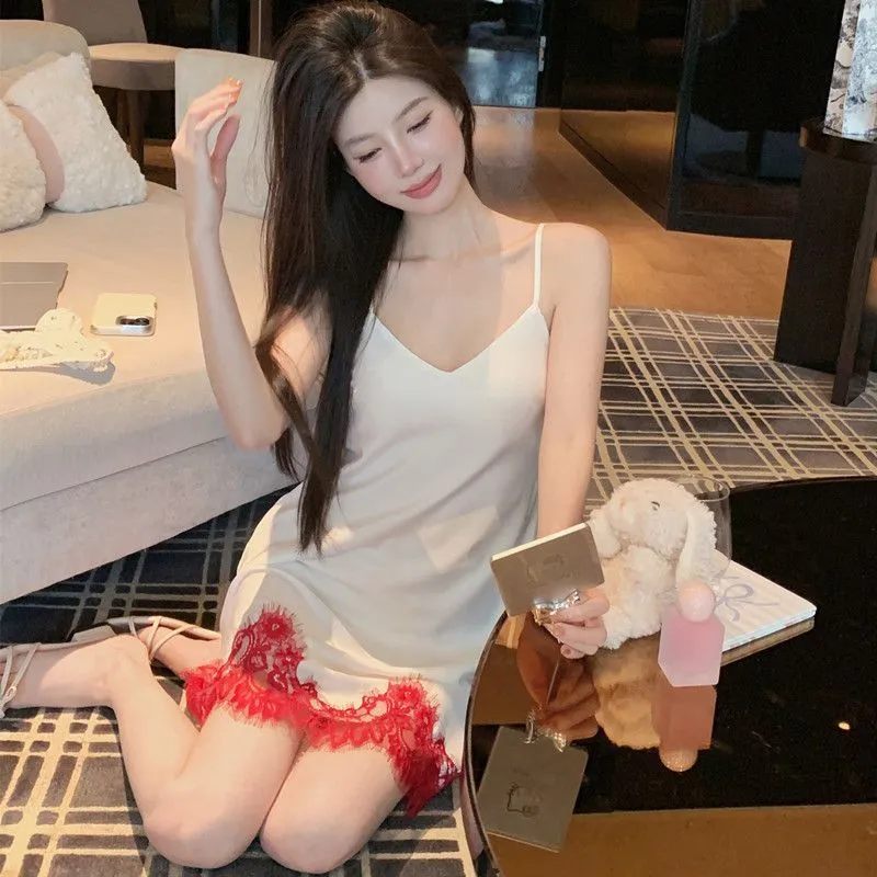 Pure Desire Style Zodiac Year Nightdress High-end Light Luxury French Lace Hollow Out Little Fairy Pajamas with Chest Pads Thin · Wholesale · OEM · Worldwide Shipping - View 1