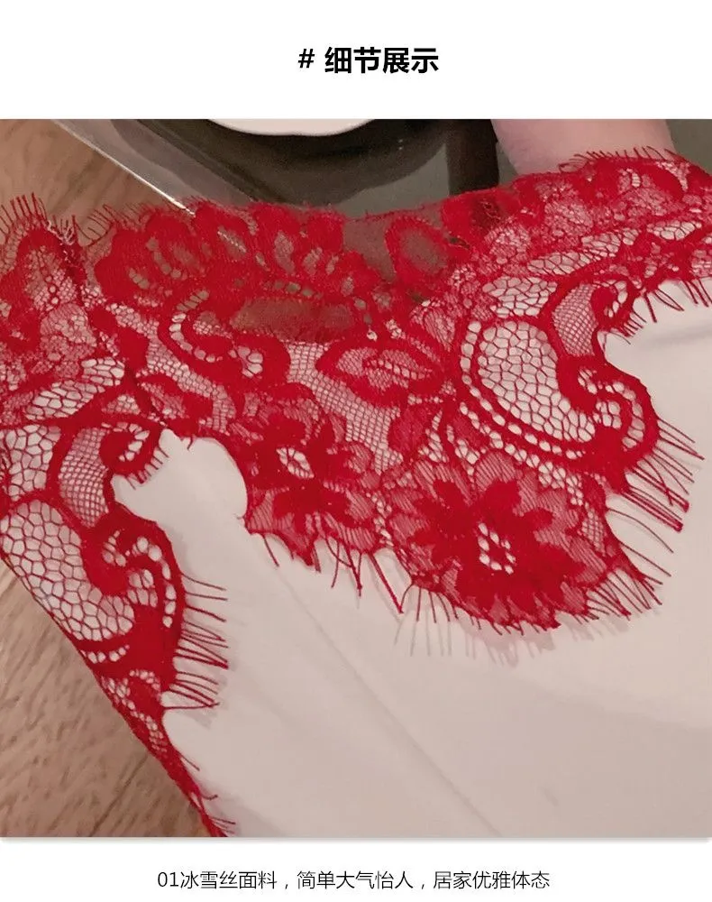 Pure Desire Style Zodiac Year Nightdress High-end Light Luxury French Lace Hollow Out Little Fairy Pajamas with Chest Pads Thin · Wholesale · OEM · Worldwide Shipping - Detail 4