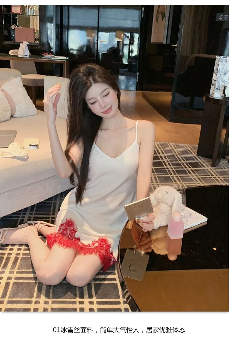 Pure Desire Style Zodiac Year Nightdress High-end Light Luxury French Lace Hollow Out Little Fairy Pajamas with Chest Pads Thin · Wholesale · OEM · Worldwide Shipping - Detail 3