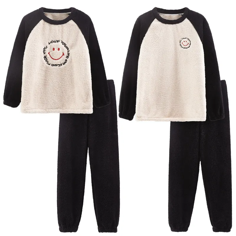 Autumn Winter Flannel Women's Pajamas Coral Fleece Couple Men's Loungewear Fleece-Lined Thickened Live Streaming Pajamas Long Sleeve Set · Wholesale · OEM · Worldwide Shipping - View 4