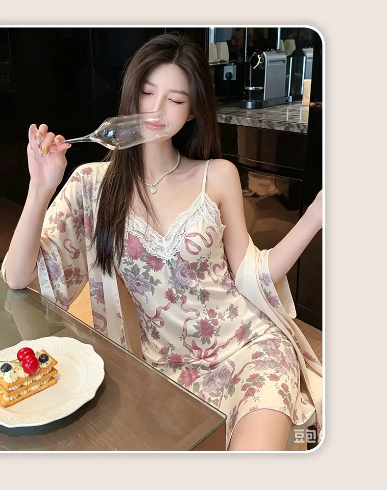 Sexy Spaghetti Strap Floral Nightdress Women Lace Backless Waist-Cinching Slimming Wearable Outside Loungewear Botanical Floral Long Dress · Wholesale · OEM · Worldwide Shipping - Detail 12
