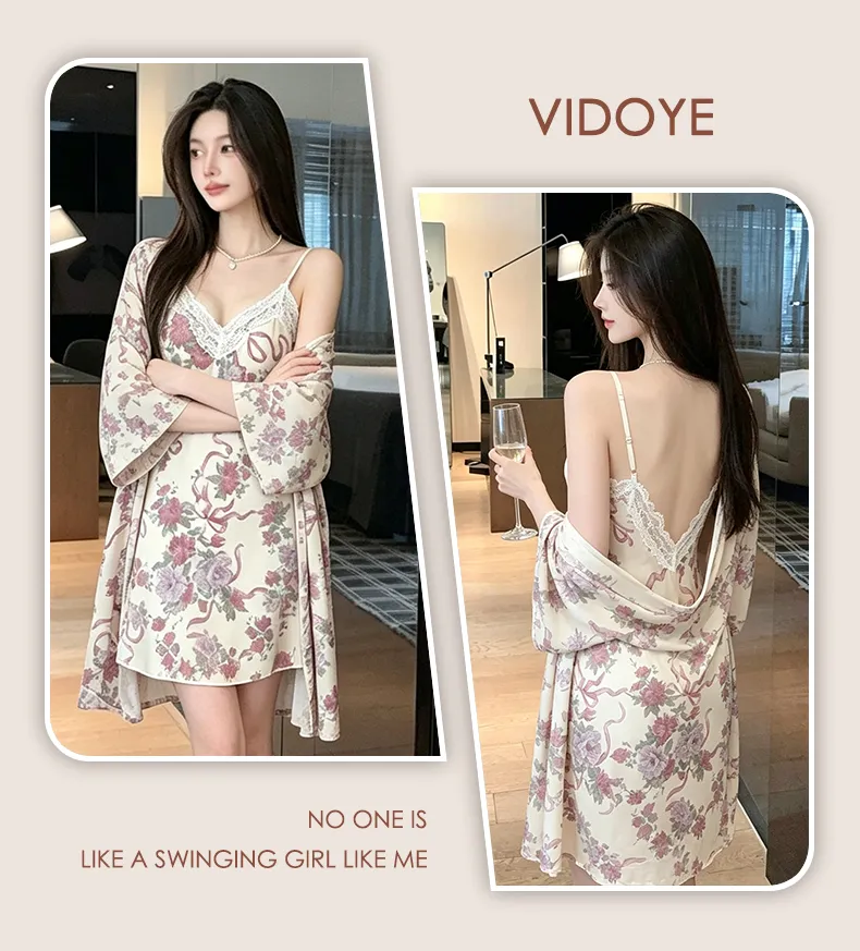 Sexy Spaghetti Strap Floral Nightdress Women Lace Backless Waist-Cinching Slimming Wearable Outside Loungewear Botanical Floral Long Dress · Wholesale · OEM · Worldwide Shipping - Detail 11