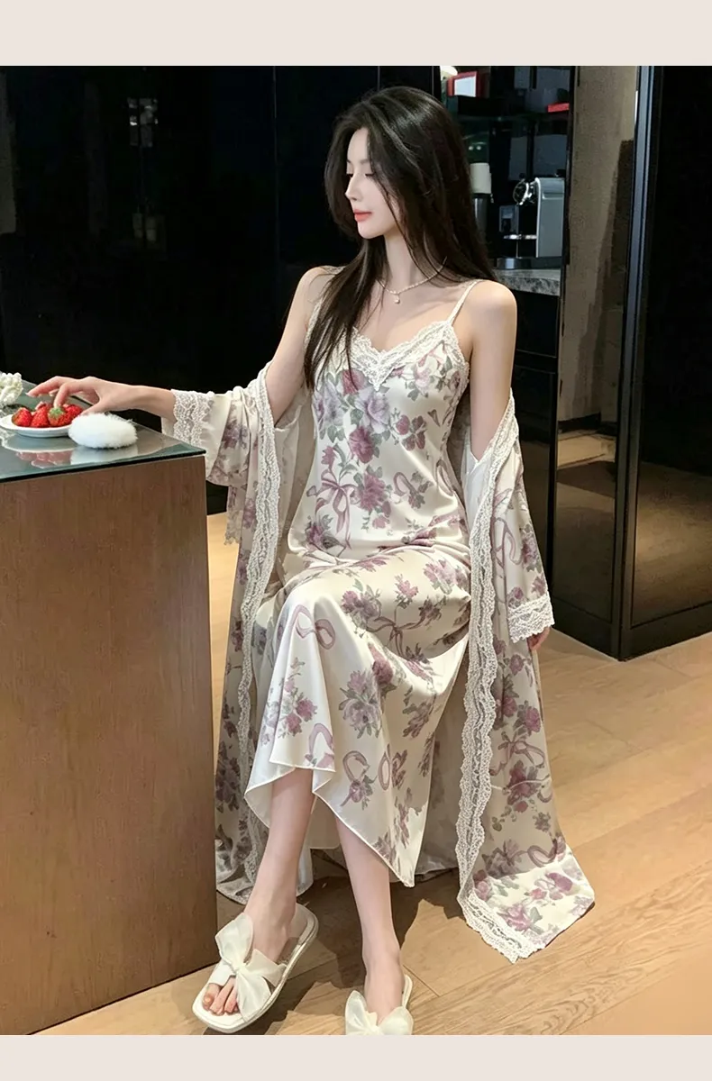 Sexy Spaghetti Strap Floral Nightdress Women Lace Backless Waist-Cinching Slimming Wearable Outside Loungewear Botanical Floral Long Dress · Wholesale · OEM · Worldwide Shipping - Detail 22