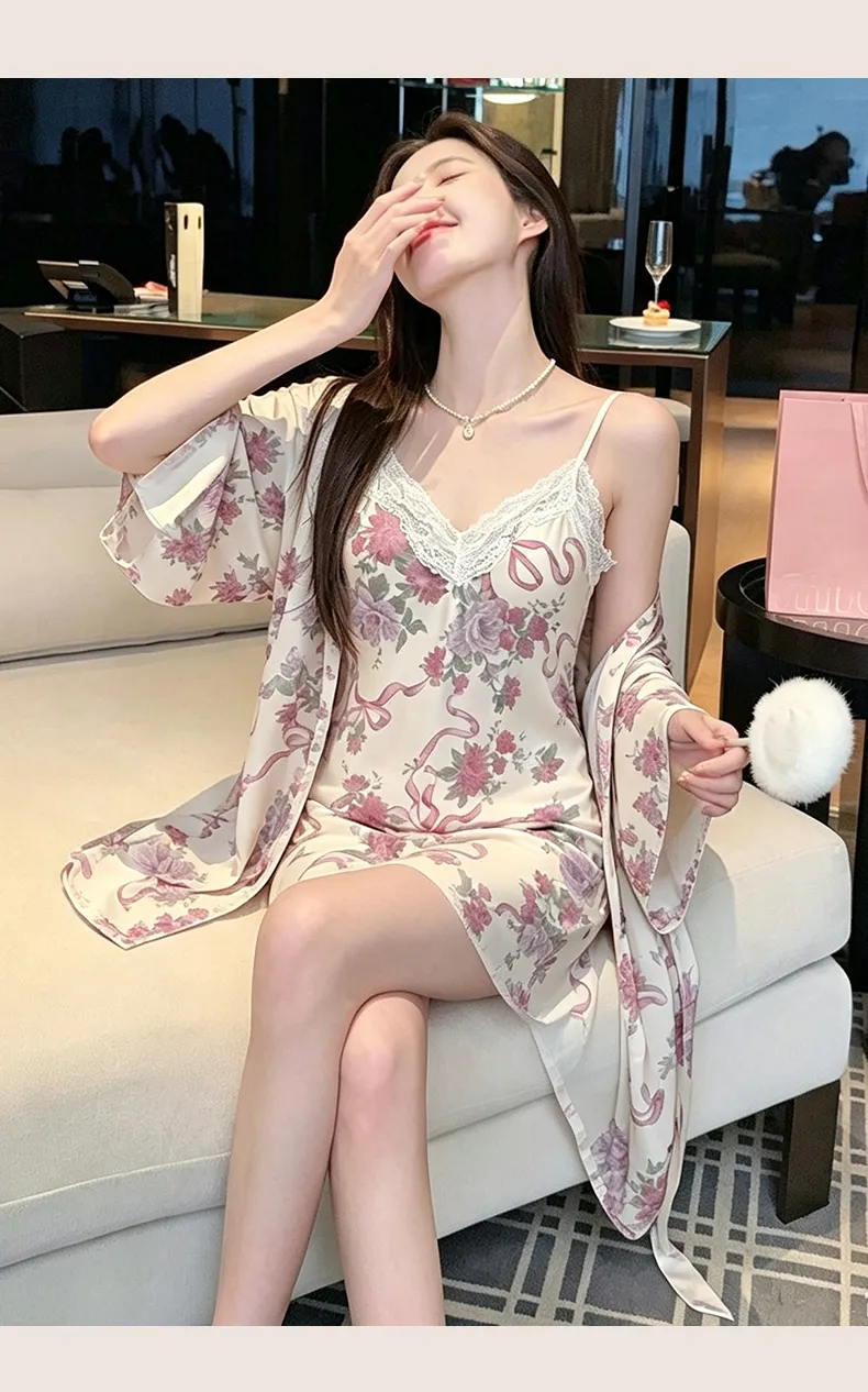Sexy Spaghetti Strap Floral Nightdress Women Lace Backless Waist-Cinching Slimming Wearable Outside Loungewear Botanical Floral Long Dress · Wholesale · OEM · Worldwide Shipping - Detail 18