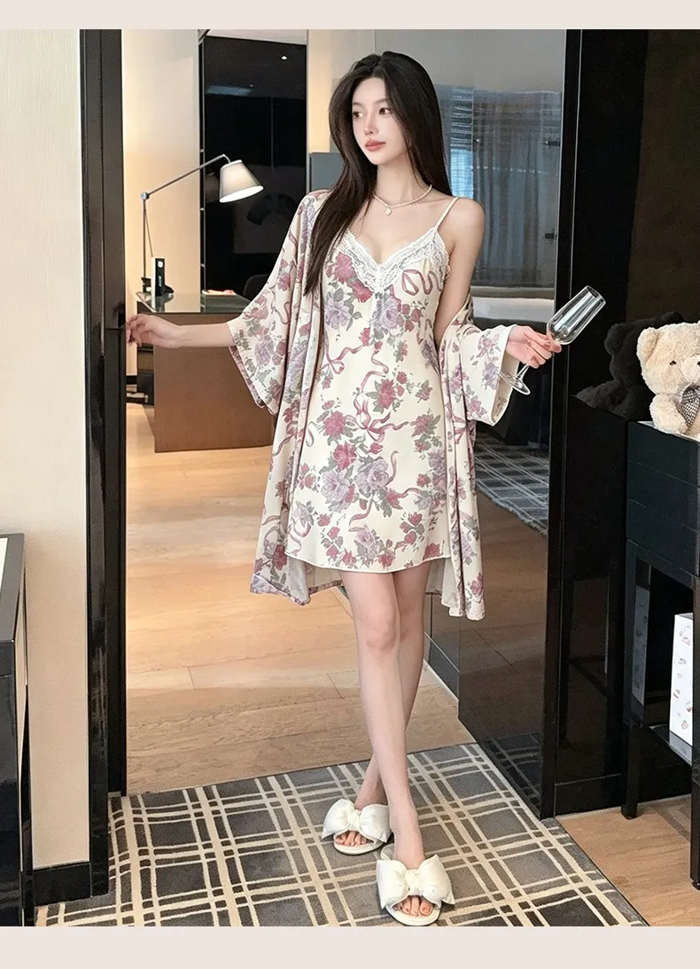 Sexy Spaghetti Strap Floral Nightdress Women Lace Backless Waist-Cinching Slimming Wearable Outside Loungewear Botanical Floral Long Dress · Wholesale · OEM · Worldwide Shipping - Detail 14