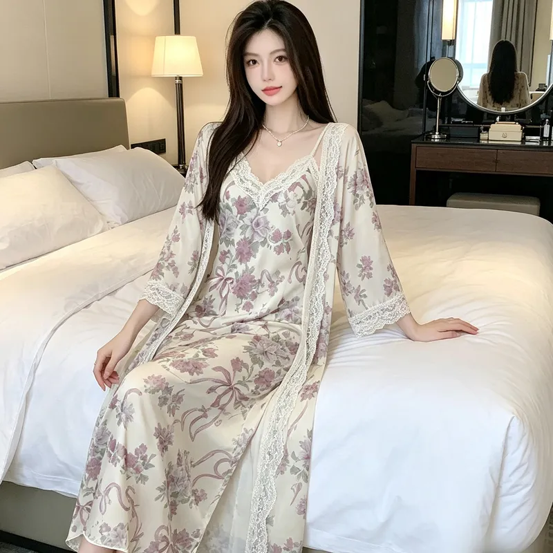Sexy Spaghetti Strap Floral Nightdress Women Lace Backless Waist-Cinching Slimming Wearable Outside Loungewear Botanical Floral Long Dress · Wholesale · OEM · Worldwide Shipping - View 4