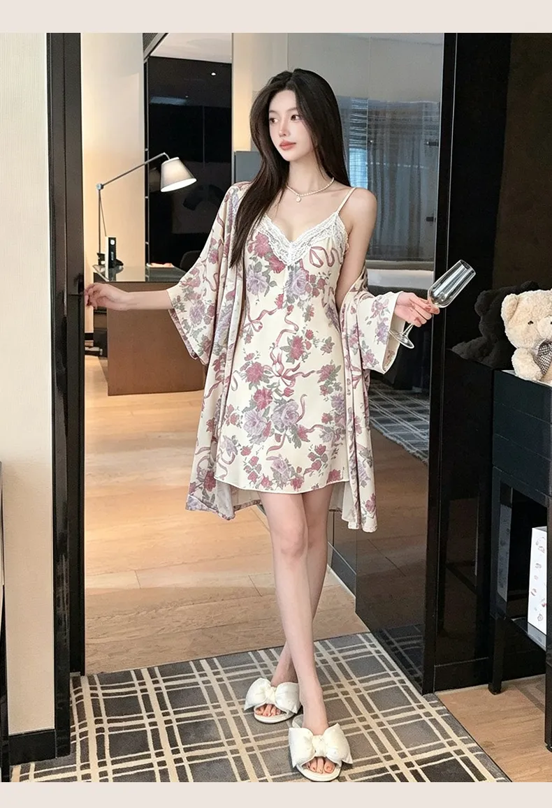 Sexy Spaghetti Strap Floral Nightdress Women Lace Backless Waist-Cinching Slimming Wearable Outside Loungewear Botanical Floral Long Dress · Wholesale · OEM · Worldwide Shipping - Detail 6