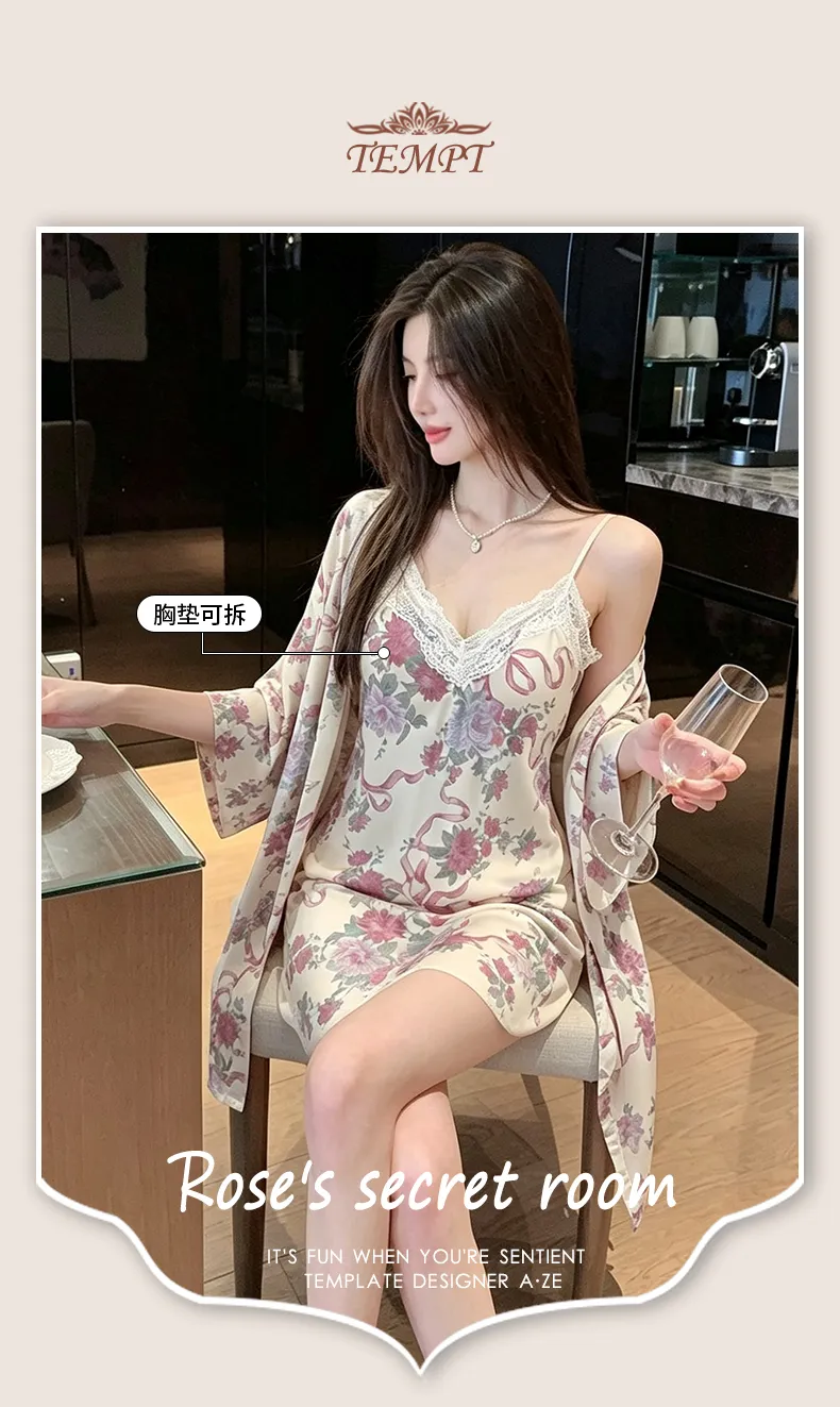 Sexy Spaghetti Strap Floral Nightdress Women Lace Backless Waist-Cinching Slimming Wearable Outside Loungewear Botanical Floral Long Dress · Wholesale · OEM · Worldwide Shipping - Detail 3