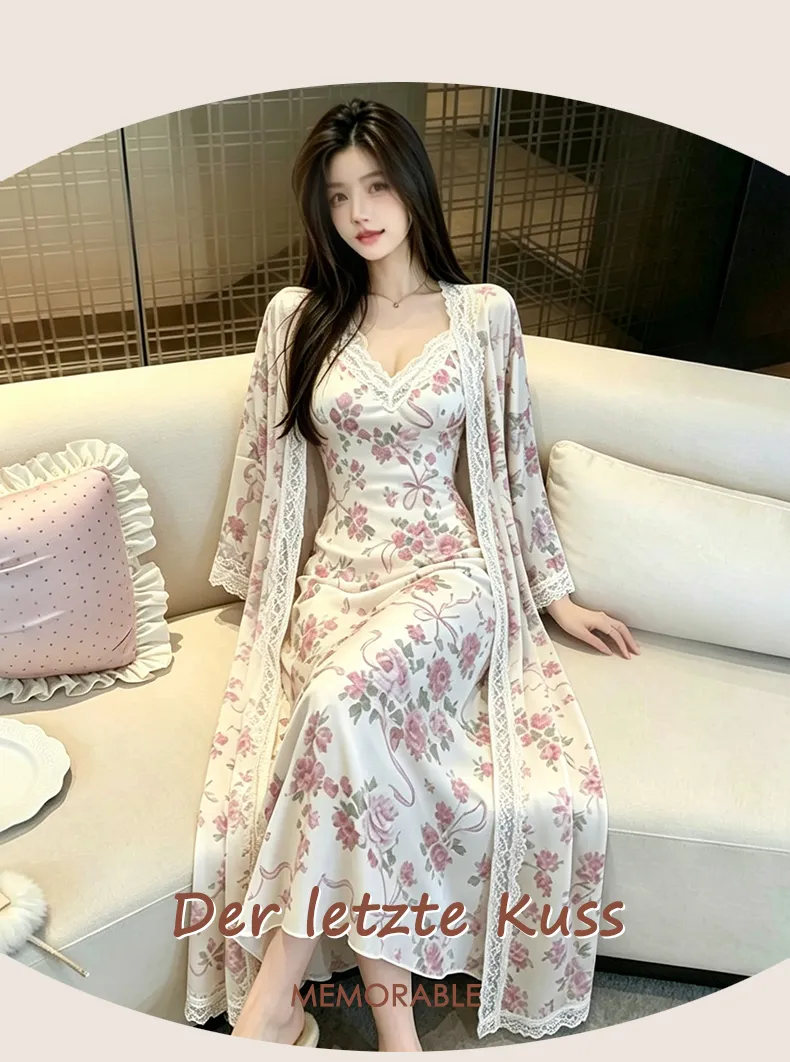 Sexy Spaghetti Strap Floral Nightdress Women Lace Backless Waist-Cinching Slimming Wearable Outside Loungewear Botanical Floral Long Dress · Wholesale · OEM · Worldwide Shipping - Detail 24