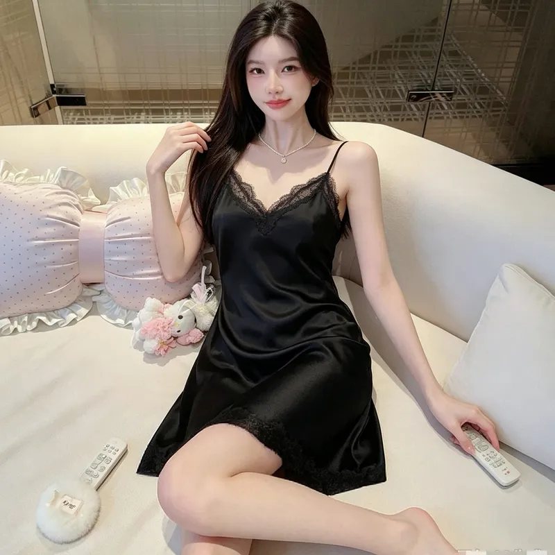 백리스 섹시 슬링 잠옷 인플루언서 여신 순욕풍 고급 아이스 실크 새틴 레이스 프렌치 잠옷 · 도매 · OEM · 전 세계 배송 - View 3