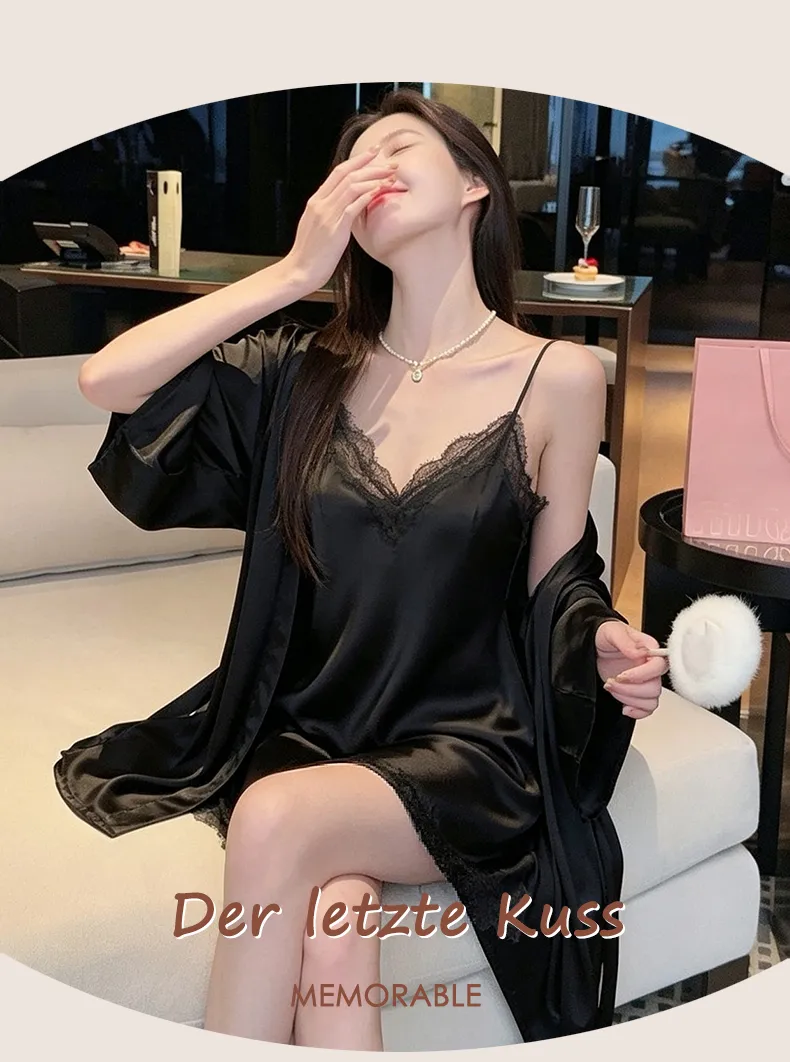 백리스 섹시 슬링 잠옷 인플루언서 여신 순욕풍 고급 아이스 실크 새틴 레이스 프렌치 잠옷 · 도매 · OEM · 전 세계 배송 - Detail 24