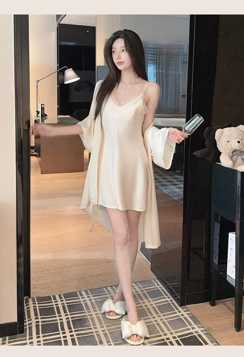 백리스 섹시 슬링 잠옷 인플루언서 여신 순욕풍 고급 아이스 실크 새틴 레이스 프렌치 잠옷 · 도매 · OEM · 전 세계 배송 - Detail 6