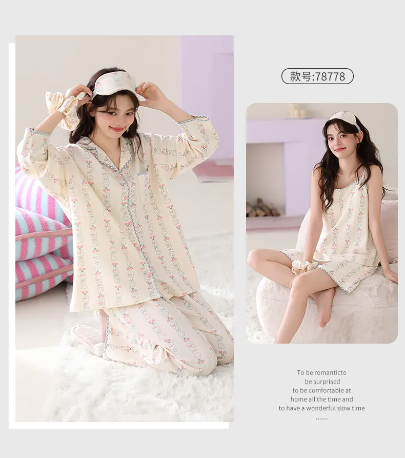 Sweet Girl 7-Piece Set Autumn Viral Long Pants Long-Sleeve Pure Cotton Pajamas, Soft and Skin-Friendly, Wearable Outside · Wholesale · OEM · Worldwide Shipping - Detail 11