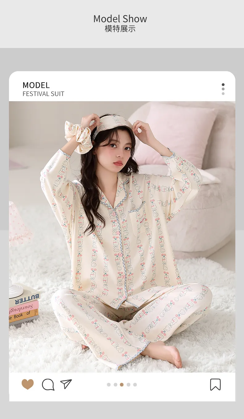 Sweet Girl 7-Piece Set Autumn Viral Long Pants Long-Sleeve Pure Cotton Pajamas, Soft and Skin-Friendly, Wearable Outside · Wholesale · OEM · Worldwide Shipping - Detail 8
