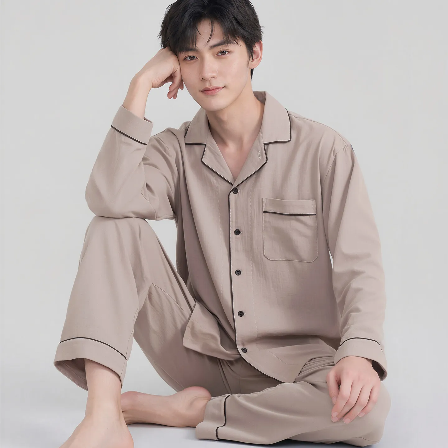 남성 하이엔드 이중층 면 거즈 파자마 전면시대 긴바지 긴팔 가을 신상 순면 홈웨어 외출 가능 · 도매 · OEM · 전 세계 배송
