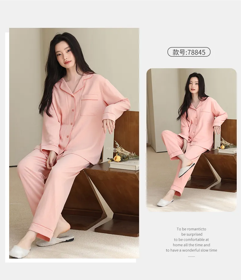 Women's Premium Double-Layer Cotton Sleepwear, Pure Cotton Long-Sleeve Pajamas, Autumn New Arrival, Cotton Homewear, Wearable Outside · Wholesale · OEM · Worldwide Shipping - Detail 11