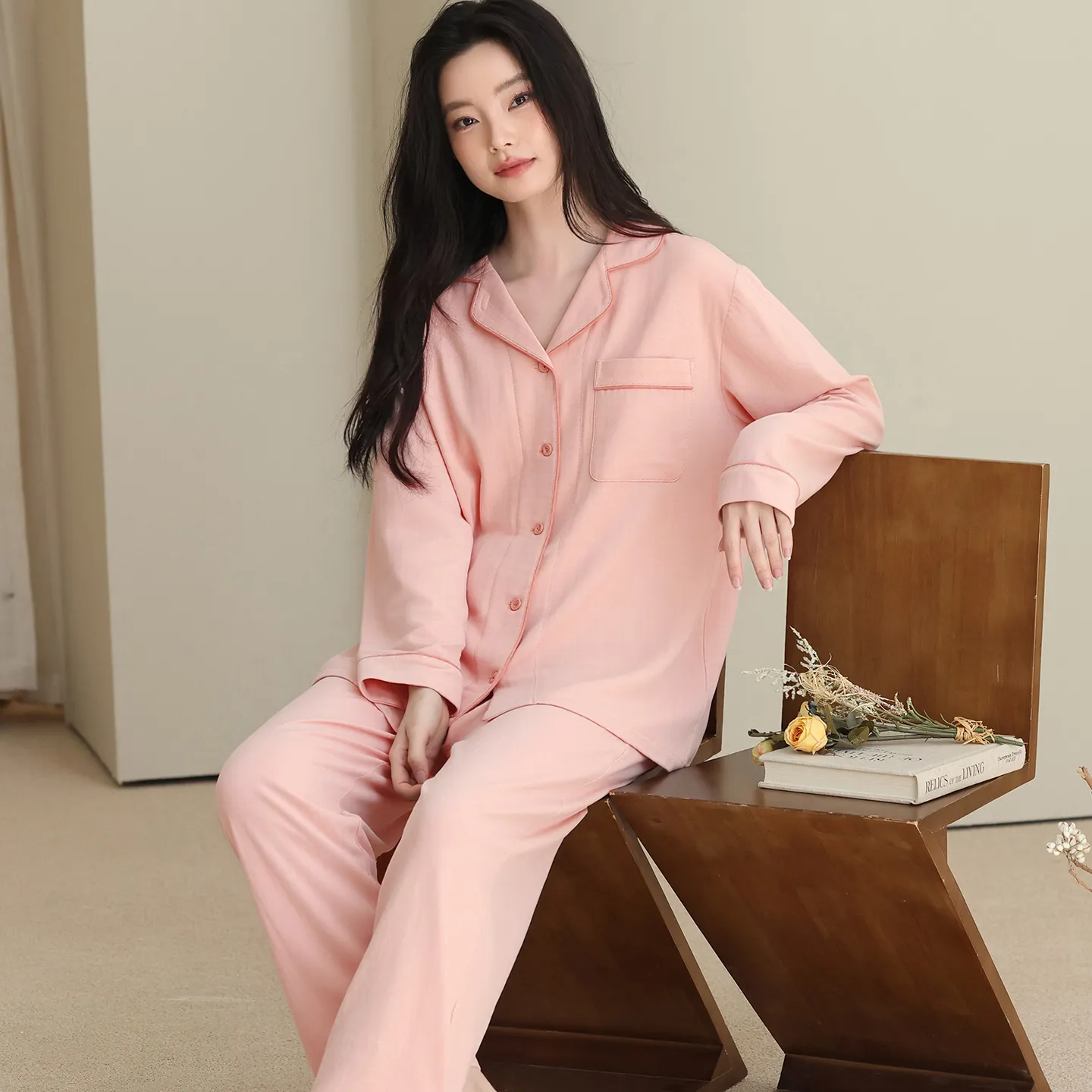 Women's Premium Double-Layer Cotton Sleepwear, Pure Cotton Long-Sleeve Pajamas, Autumn New Arrival, Cotton Homewear, Wearable Outside · Wholesale · OEM · Worldwide Shipping - View 2