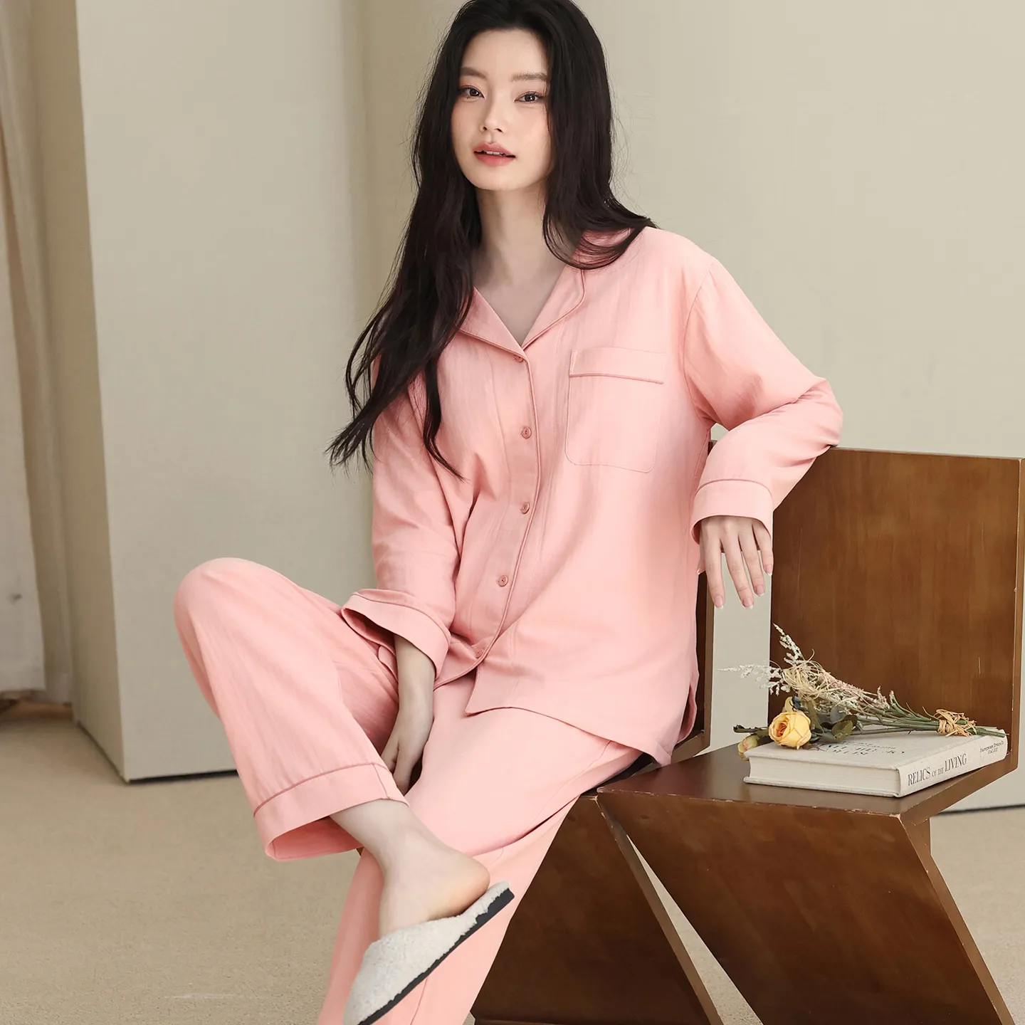 Women's Premium Double-Layer Cotton Sleepwear, Pure Cotton Long-Sleeve Pajamas, Autumn New Arrival, Cotton Homewear, Wearable Outside · Wholesale · OEM · Worldwide Shipping - View 1