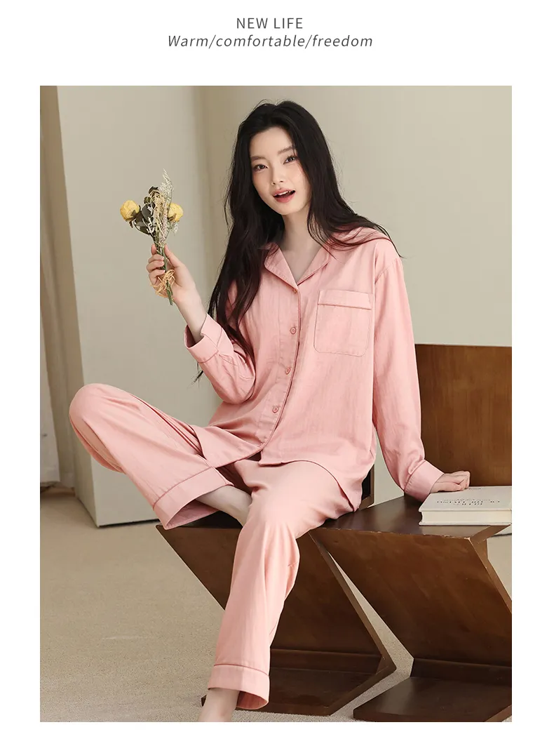 Women's Premium Double-Layer Cotton Sleepwear, Pure Cotton Long-Sleeve Pajamas, Autumn New Arrival, Cotton Homewear, Wearable Outside · Wholesale · OEM · Worldwide Shipping - Detail 10
