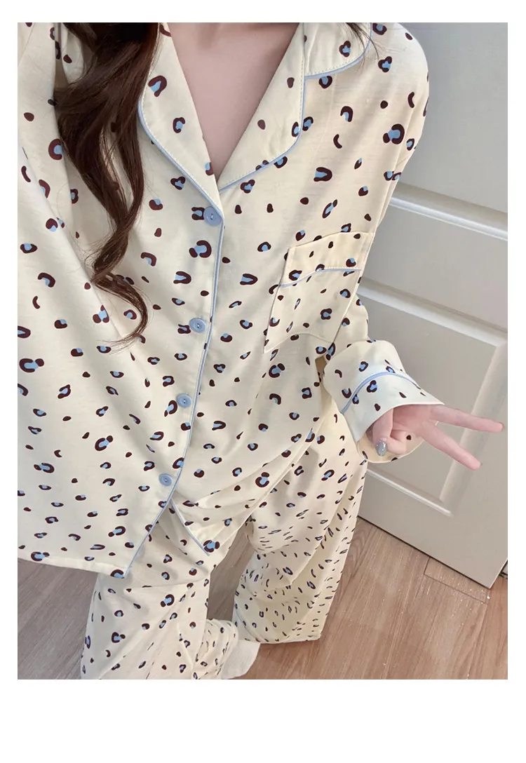 신상 봄가을 라펠 클라우드 코튼 카디건 파자마 여성 긴팔 긴바지 홈웨어 M-XXL · 도매 · OEM · 전 세계 배송 - Detail 10