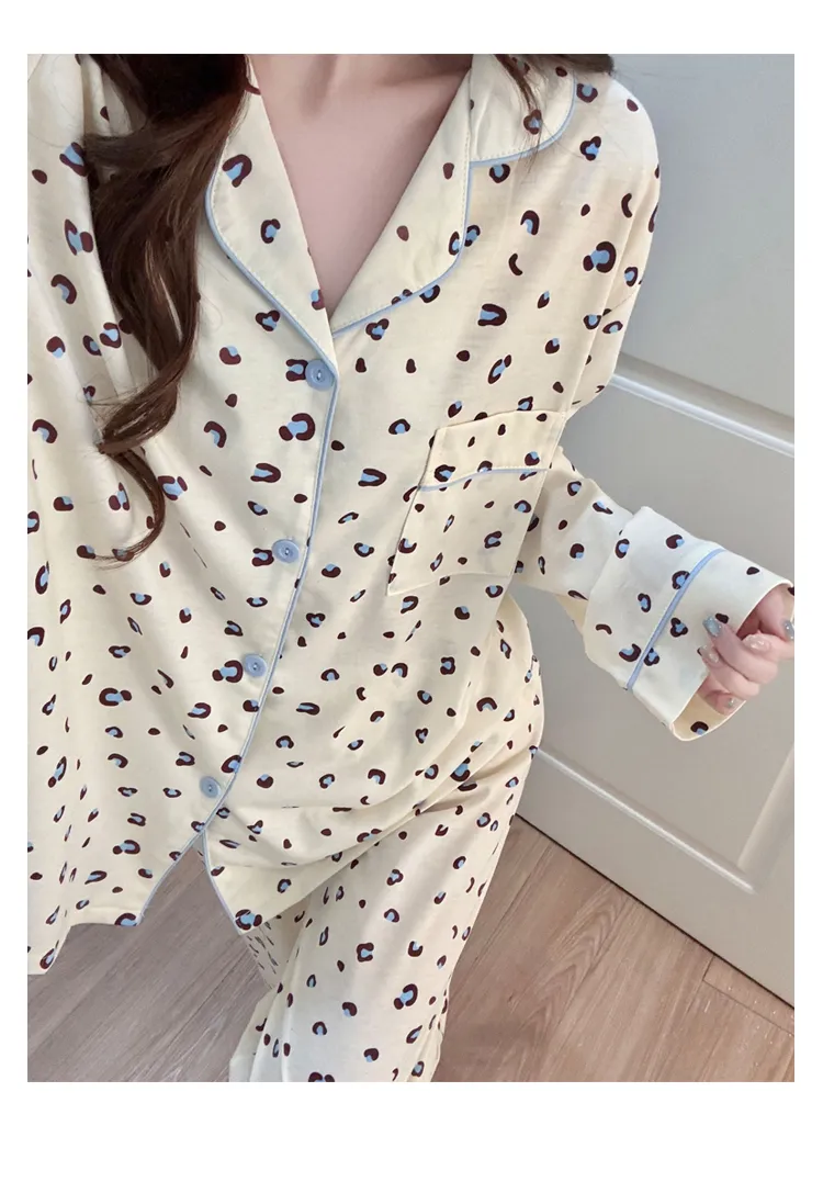 신상 봄가을 라펠 클라우드 코튼 카디건 파자마 여성 긴팔 긴바지 홈웨어 M-XXL · 도매 · OEM · 전 세계 배송 - Detail 7