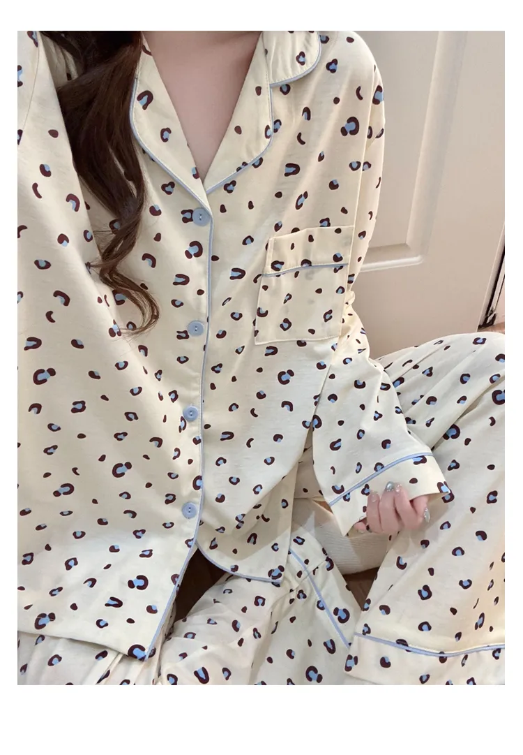 신상 봄가을 라펠 클라우드 코튼 카디건 파자마 여성 긴팔 긴바지 홈웨어 M-XXL · 도매 · OEM · 전 세계 배송 - Detail 9