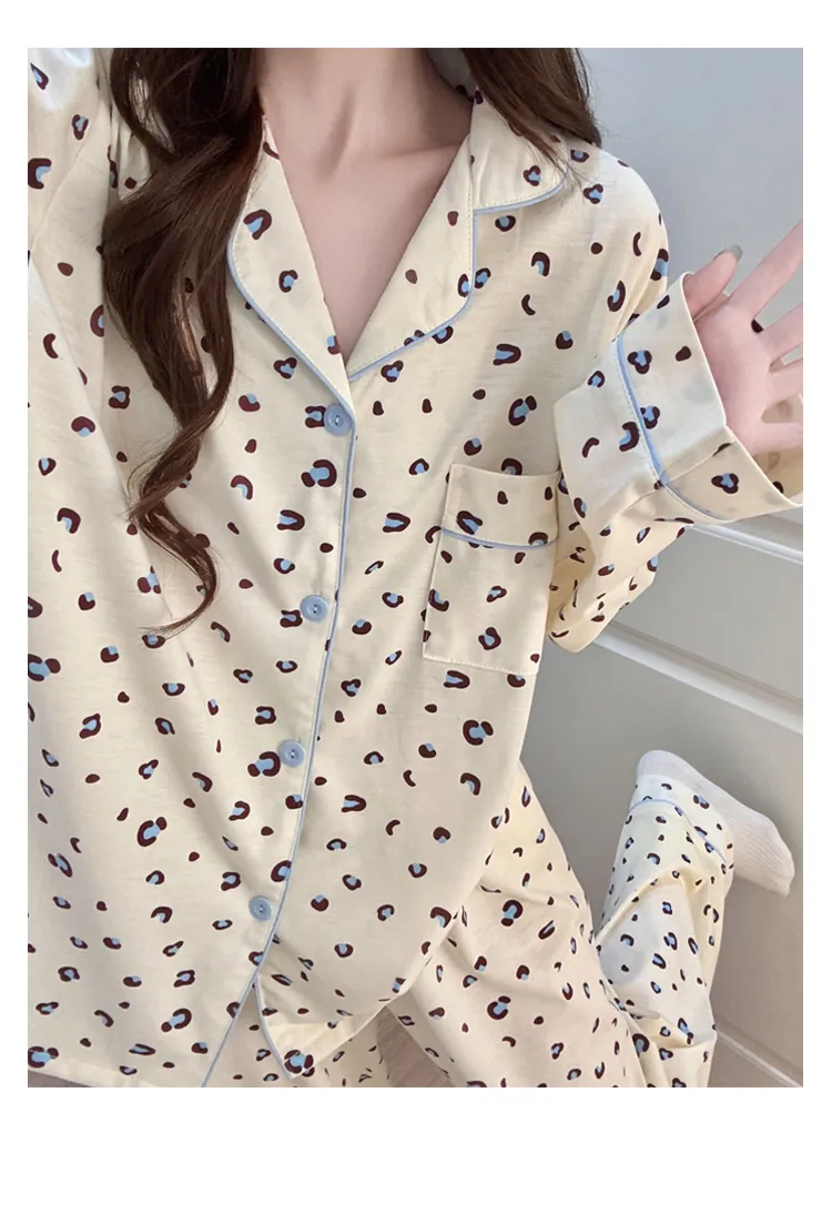 신상 봄가을 라펠 클라우드 코튼 카디건 파자마 여성 긴팔 긴바지 홈웨어 M-XXL · 도매 · OEM · 전 세계 배송 - Detail 8