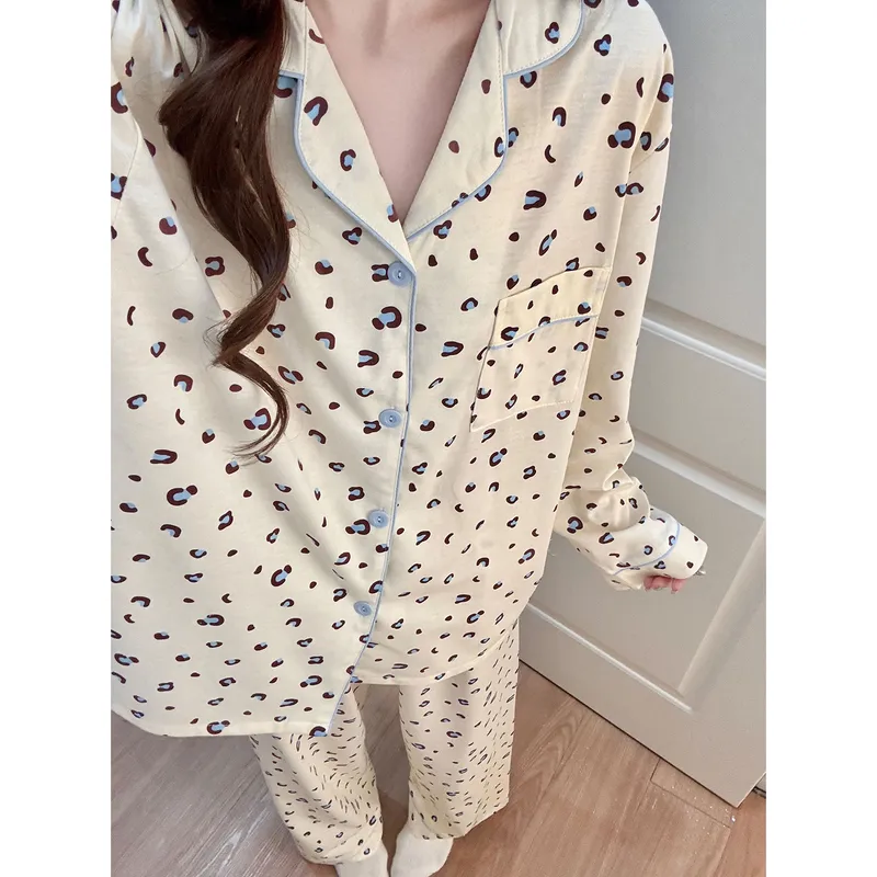 신상 봄가을 라펠 클라우드 코튼 카디건 파자마 여성 긴팔 긴바지 홈웨어 M-XXL · 도매 · OEM · 전 세계 배송 - View 2