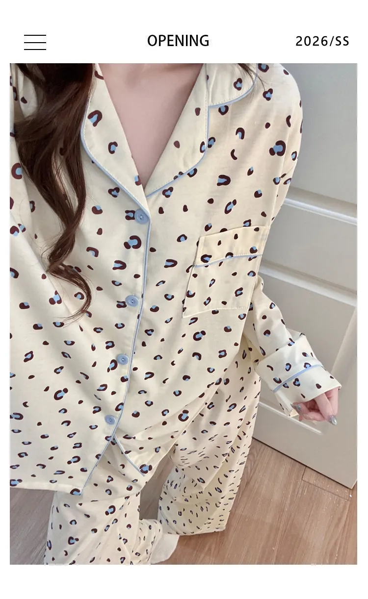 신상 봄가을 라펠 클라우드 코튼 카디건 파자마 여성 긴팔 긴바지 홈웨어 M-XXL · 도매 · OEM · 전 세계 배송 - Detail 4