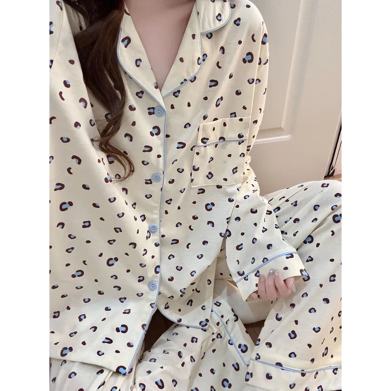 신상 봄가을 라펠 클라우드 코튼 카디건 파자마 여성 긴팔 긴바지 홈웨어 M-XXL · 도매 · OEM · 전 세계 배송 - View 1