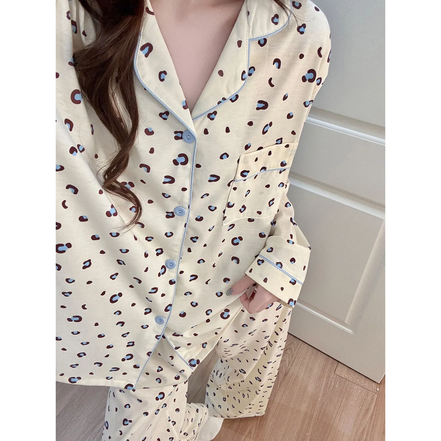신상 봄가을 라펠 클라우드 코튼 카디건 파자마 여성 긴팔 긴바지 홈웨어 M-XXL · 도매 · OEM · 전 세계 배송 - Detail 1