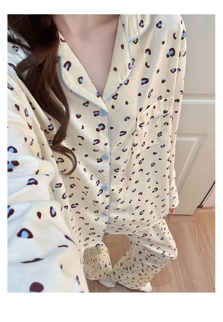 신상 봄가을 라펠 클라우드 코튼 카디건 파자마 여성 긴팔 긴바지 홈웨어 M-XXL · 도매 · OEM · 전 세계 배송 - Detail 11