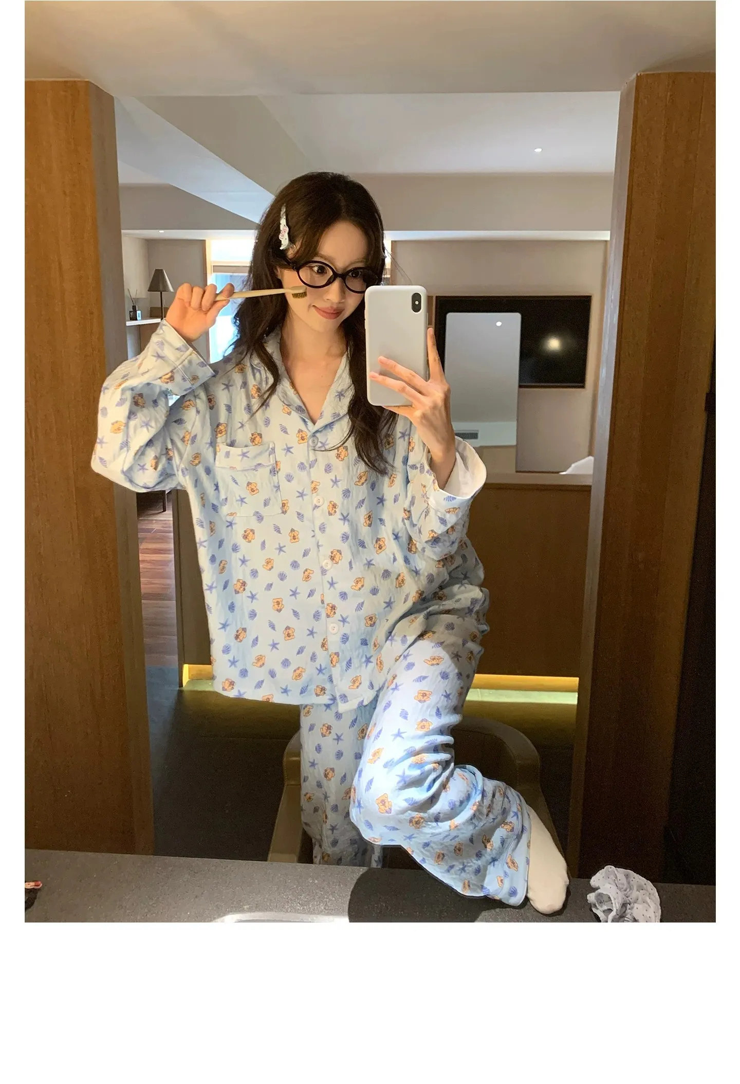 신상 봄가을 라펠 클라우드 코튼 카디건 파자마 여성 긴팔 긴바지 홈웨어 M-XXL · 도매 · OEM · 전 세계 배송 - Detail 13